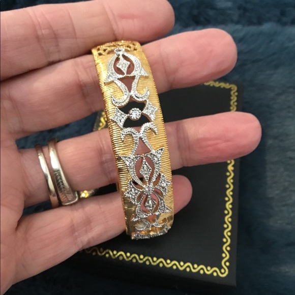 Like New Vintage Gold Toned Wide Bangle & Crystal Bracelet - Picture 2 of 9